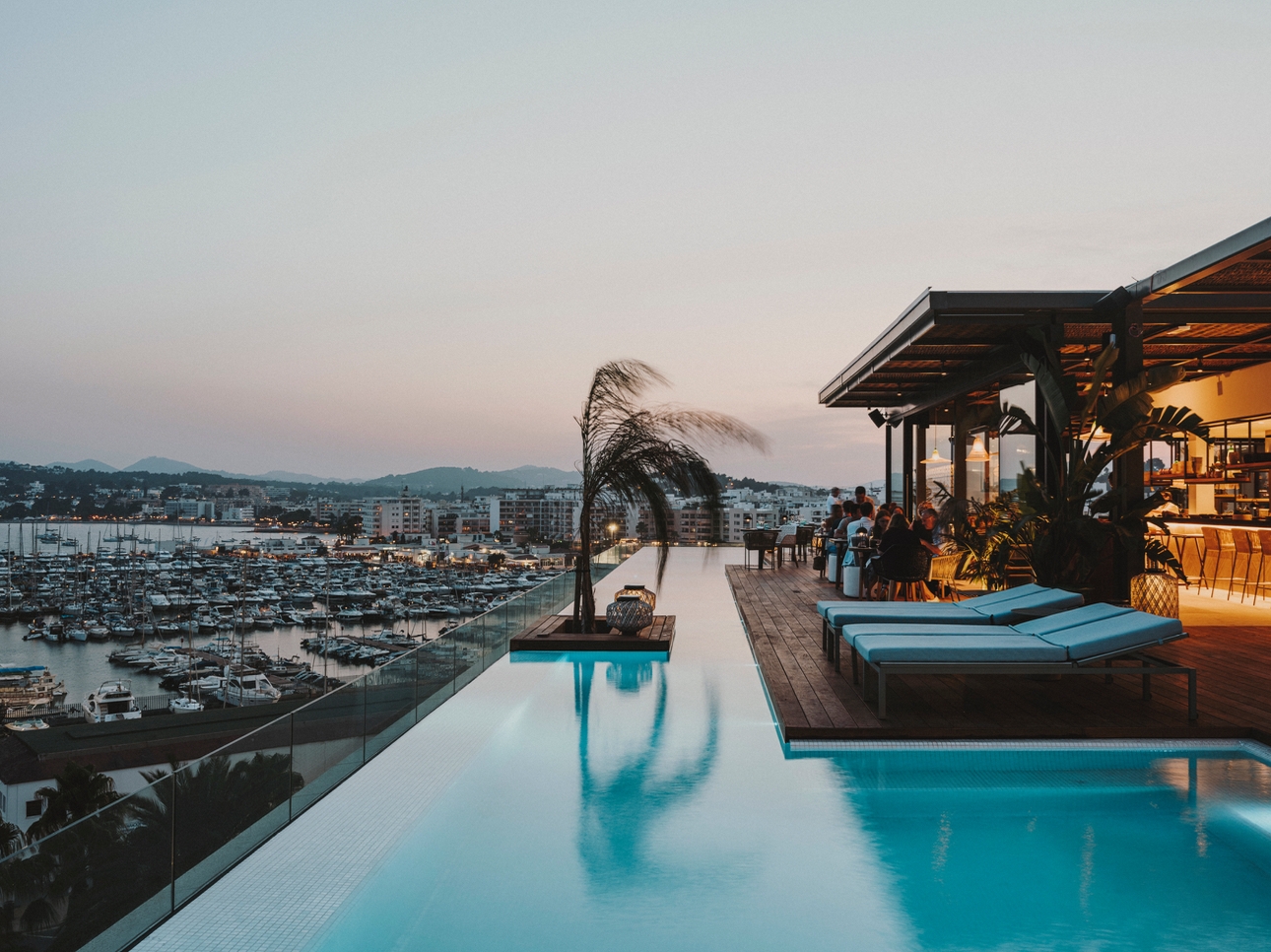 View from the rooftop at Aguas de Ibiza by night